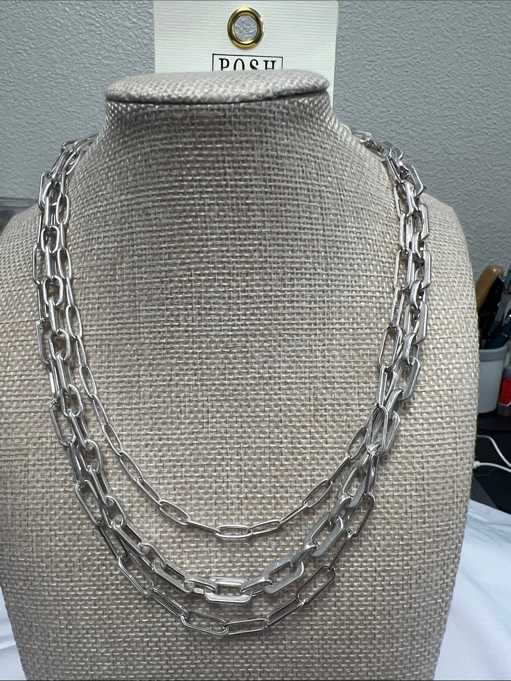 Posh Silver Triple-Strand Paperclip Chain Necklace